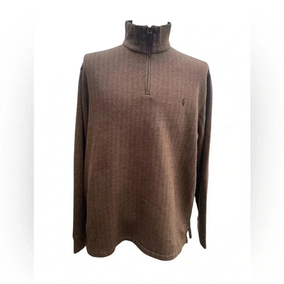 Polo Ralph Lauren Brown 1/2 Half Zip Sweater Tan Pony SZ XL - Picture 1 of 7